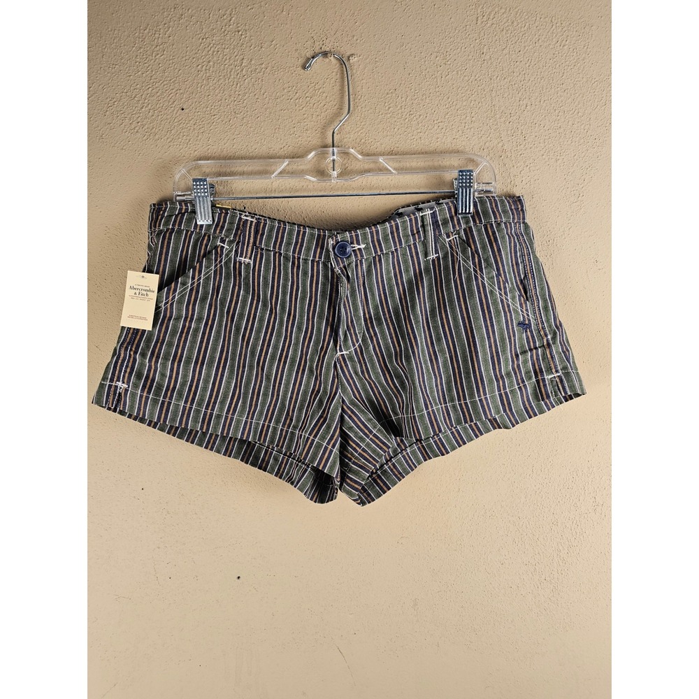 NWT Abercrombie & Fitch Womens Green Striped Y2K Low Rise Preppy Shorts 8
